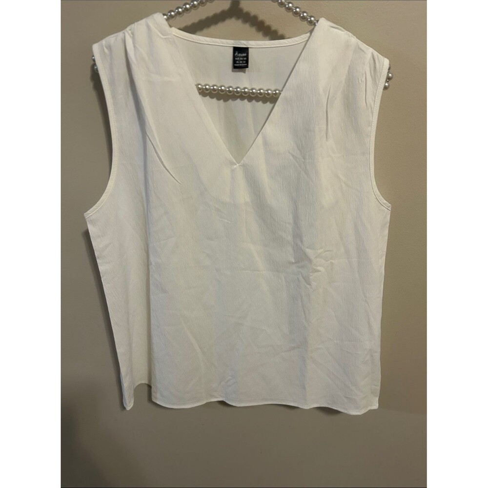 Sason White Sleeveless Blouse V-Neck Top Size XL
